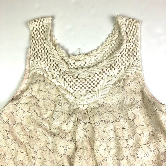 A'reve Women Large Dress Cream Blush Layered Lace Crochet Sleeveless Shift Boho - Picture 4 of 8